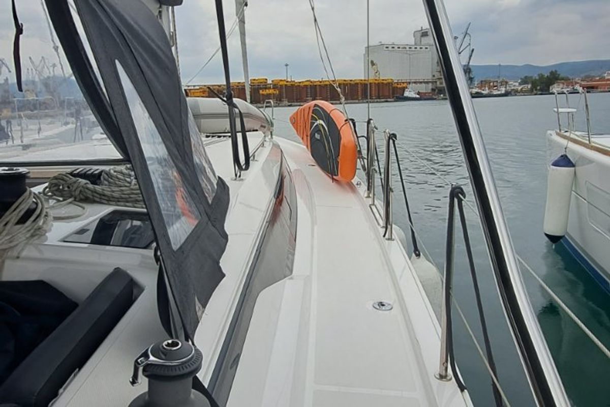 Deck of Nirvana, a Bavaria C42 sailboat at Volos Municipality, Greece
