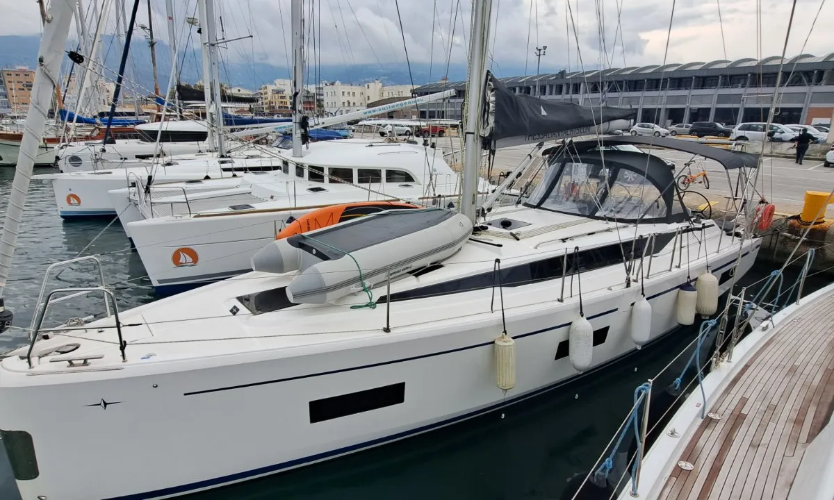 Exterior view of Nirvana, a Bavaria C42 sailboat at Volos Municipality, Greece