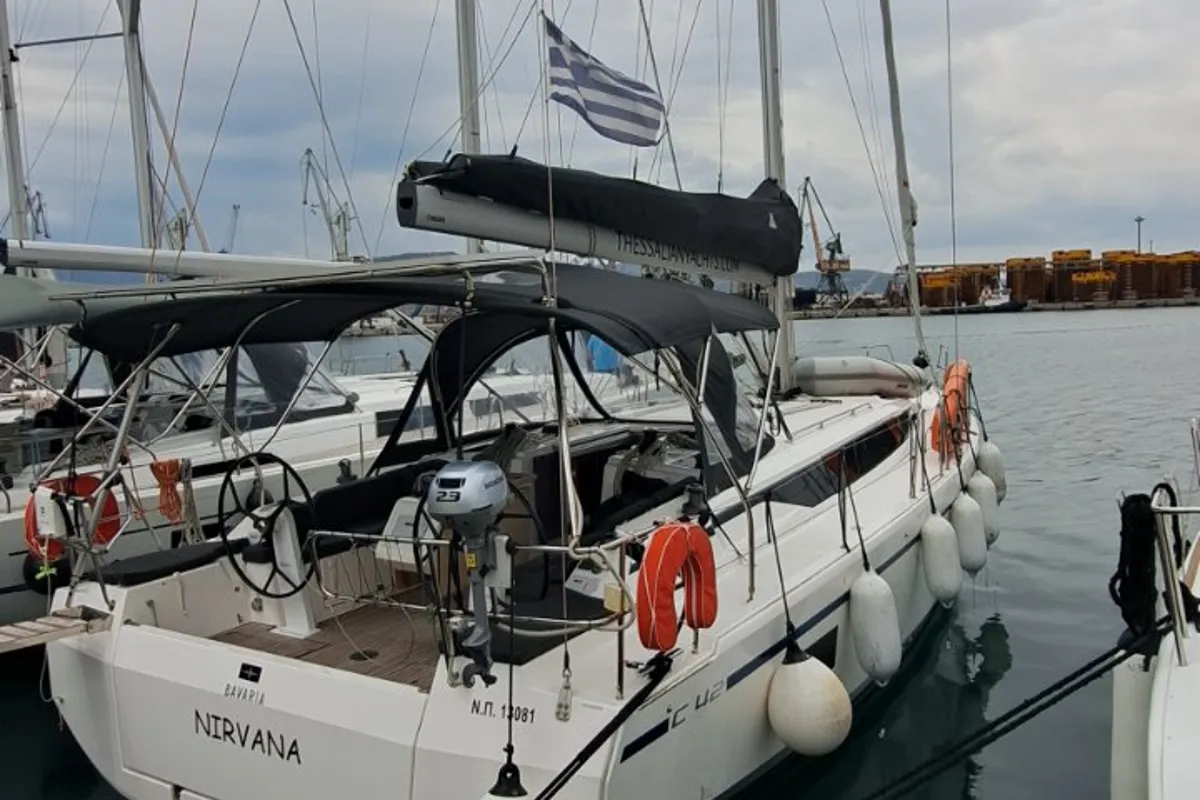 Exterior view of Nirvana, a Bavaria C42 sailboat at Volos Municipality, Greece