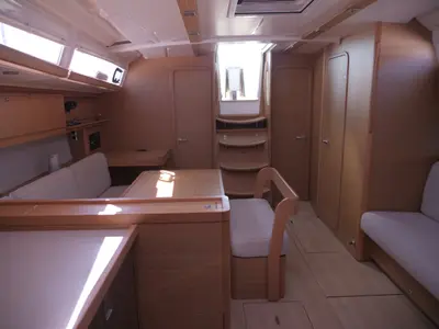Salon of Bloody Mary, a Dufour 430 sailboat at Milazzo, Italy