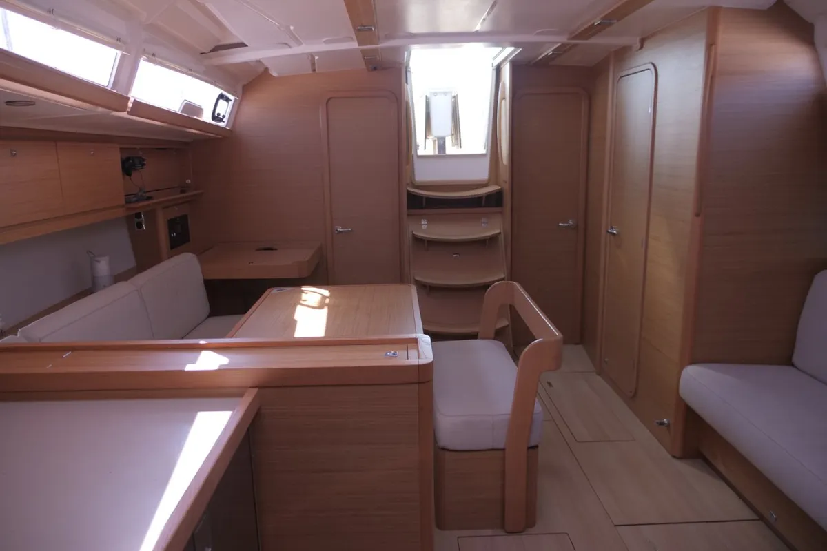 Salon of Bloody Mary, a Dufour 430 sailboat at Milazzo, Italy