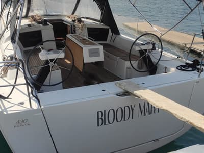 Cockpit of Bloody Mary, a Dufour 430 sailboat at Milazzo, Italy