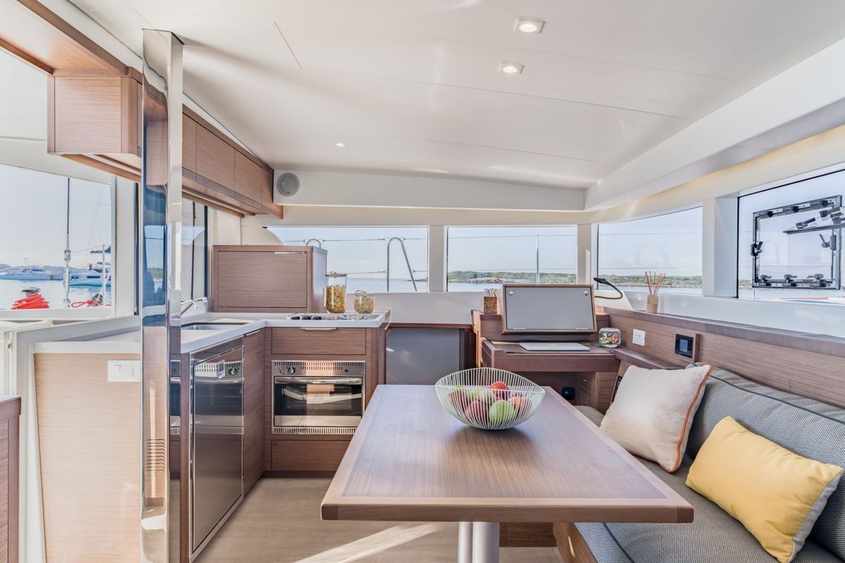Salon of Ioli II, a Lagoon 40 catamaran at Athens, Greece