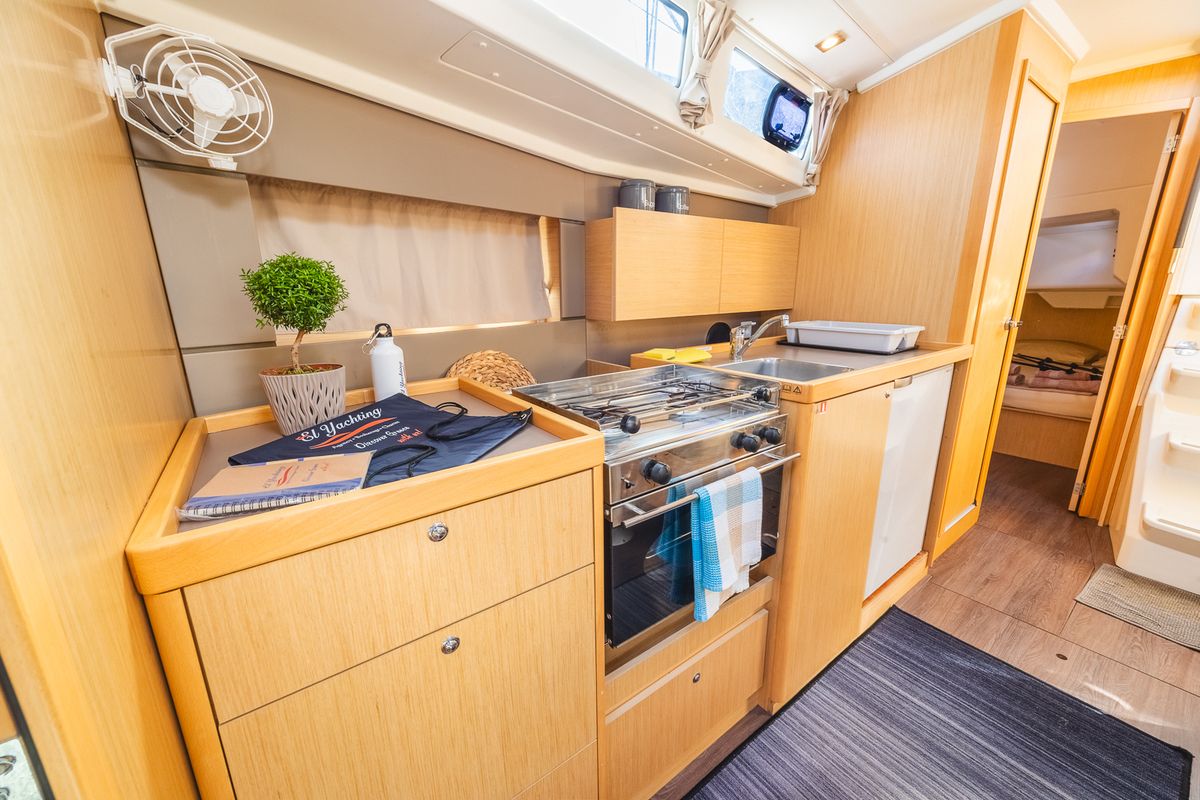 Galley of Elisa, a Beneteau Oceanis 38.1 sailboat at Municipal Unit of Lefkada, Greece