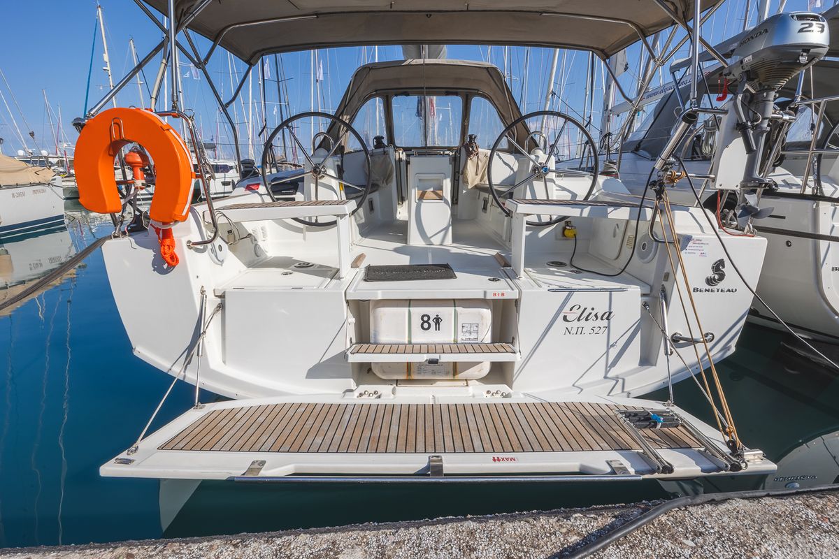 Exterior view of Elisa, a Beneteau Oceanis 38.1 sailboat at Municipal Unit of Lefkada, Greece