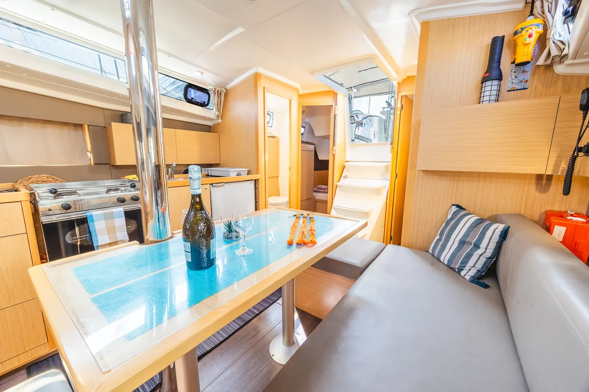 Salon of Elisa, a Beneteau Oceanis 38.1 sailboat at Municipal Unit of Lefkada, Greece