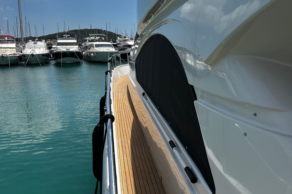 Exterior view of Quo Vadis, a Dominator 680 yacht at Grad Šibenik, Croatia