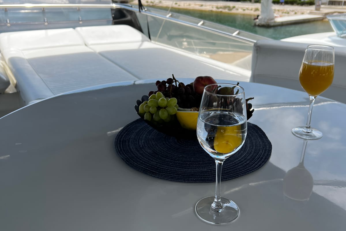 Deck of Quo Vadis, a Dominator 680 yacht at Grad Šibenik, Croatia