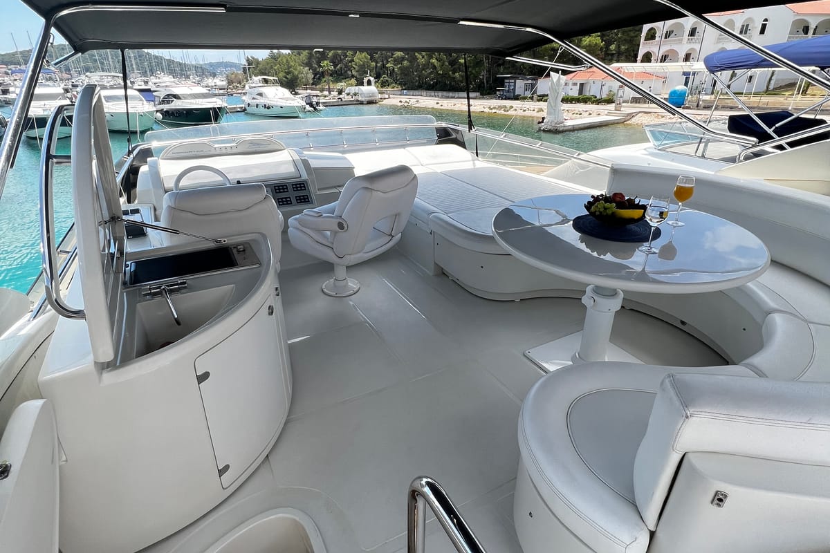 Deck of Quo Vadis, a Dominator 680 yacht at Grad Šibenik, Croatia