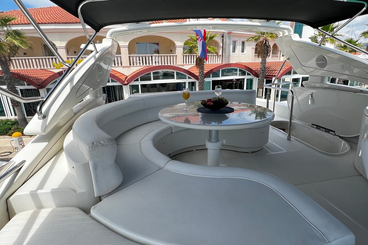 Deck of Quo Vadis, a Dominator 680 yacht at Grad Šibenik, Croatia