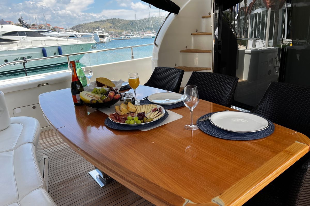 Deck of Quo Vadis, a Dominator 680 yacht at Grad Šibenik, Croatia