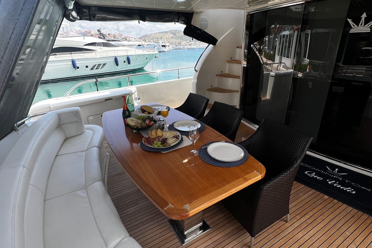 Deck of Quo Vadis, a Dominator 680 yacht at Grad Šibenik, Croatia