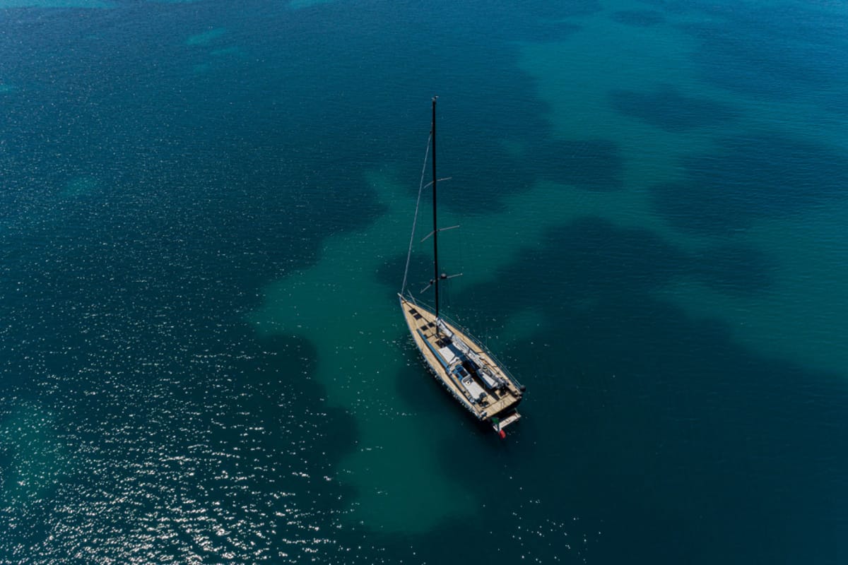 Exterior view of Kind Of Blue, a Hanse Yachts Hanse 575 sailboat at Olbia, Italy
