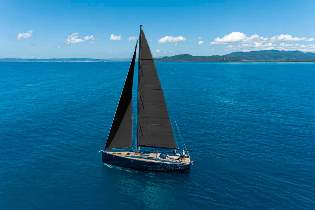 Exterior view of Kind Of Blue, a Hanse Yachts Hanse 575 sailboat at Olbia, Italy