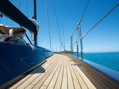 Deck of Kind Of Blue, a Hanse Yachts Hanse 575 sailboat at Olbia, Italy