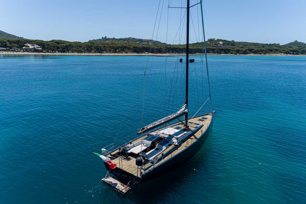 Exterior view of Kind Of Blue, a Hanse Yachts Hanse 575 sailboat at Olbia, Italy