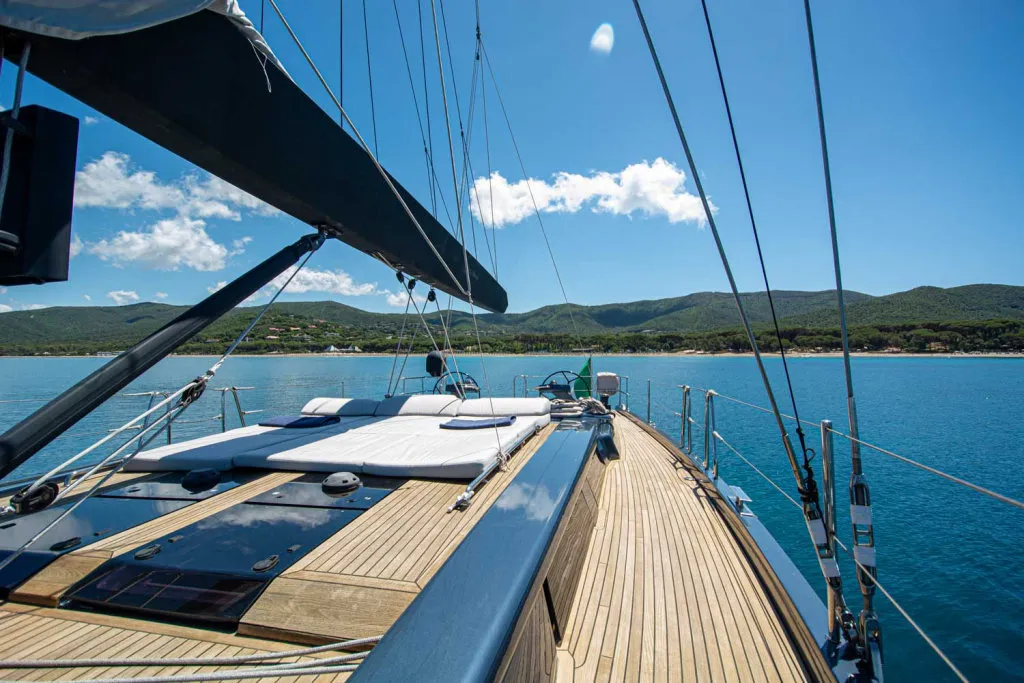 Deck of Kind Of Blue, a Hanse Yachts Hanse 575 sailboat at Olbia, Italy