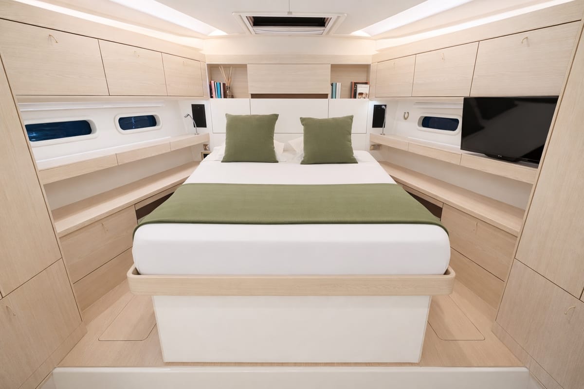 Cabin on Kind Of Blue, a Hanse Yachts Hanse 575 sailboat at Olbia, Italy