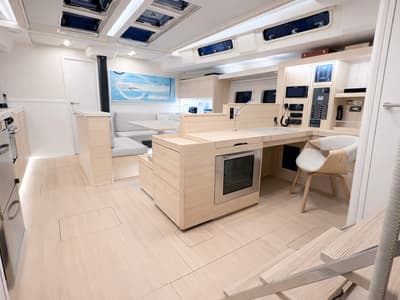 Salon of Kind Of Blue, a Hanse Yachts Hanse 575 sailboat at Olbia, Italy