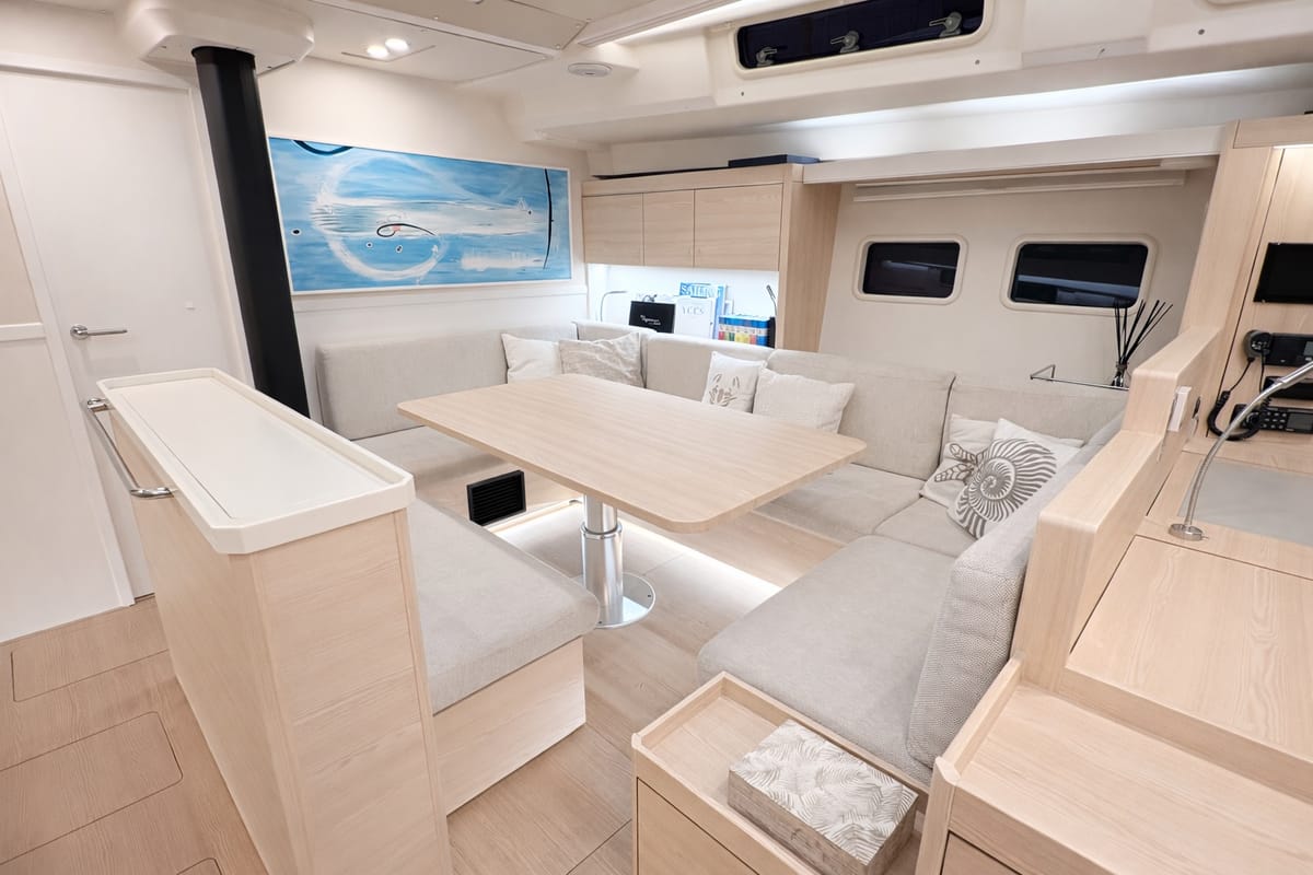 Salon of Kind Of Blue, a Hanse Yachts Hanse 575 sailboat at Olbia, Italy