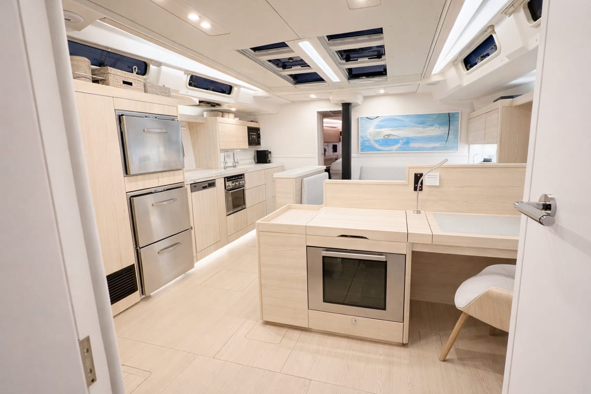Galley of Kind Of Blue, a Hanse Yachts Hanse 575 sailboat at Olbia, Italy