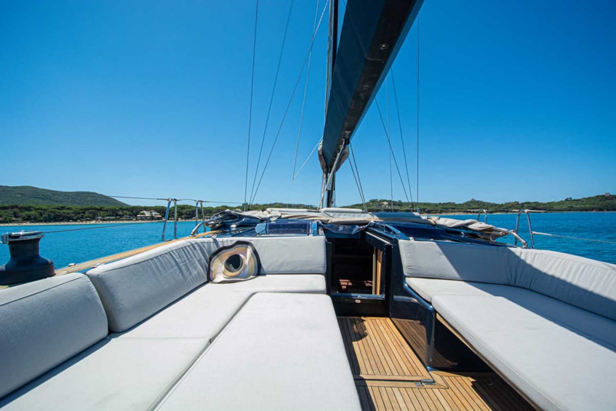 Deck of Kind Of Blue, a Hanse Yachts Hanse 575 sailboat at Olbia, Italy