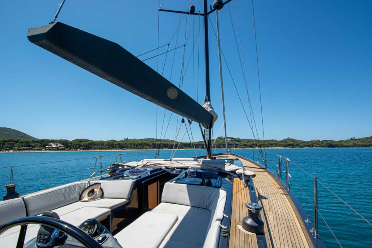 Cockpit of Kind Of Blue, a Hanse Yachts Hanse 575 sailboat at Olbia, Italy