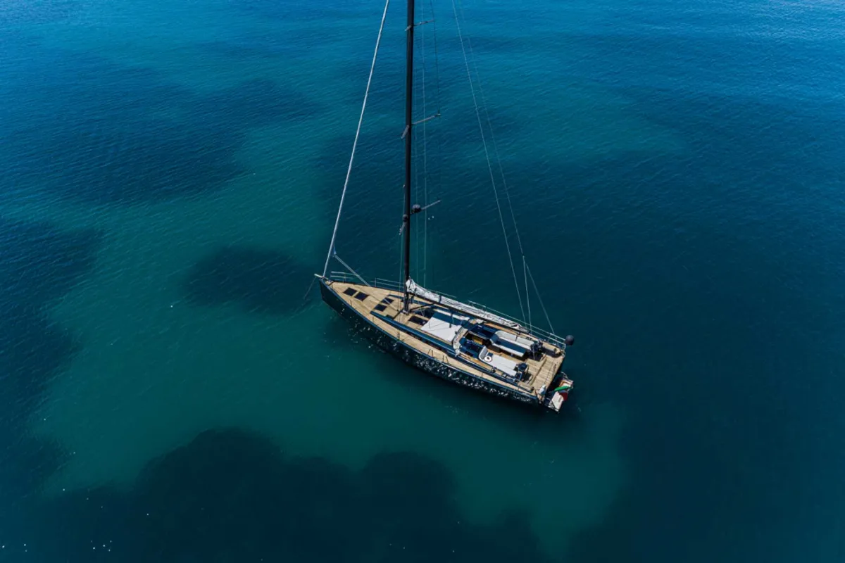 Exterior view of Kind Of Blue, a Hanse Yachts Hanse 575 sailboat at Olbia, Italy