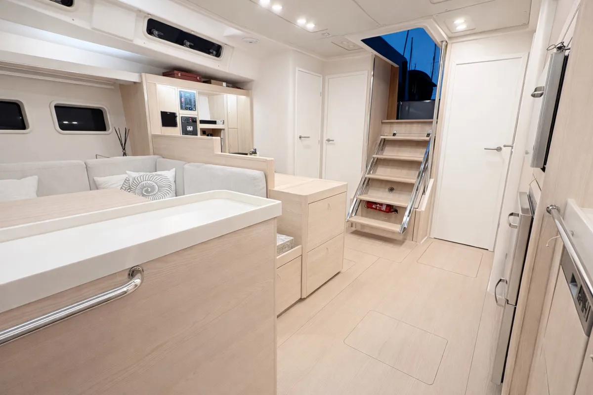 Salon of Kind Of Blue, a Hanse Yachts Hanse 575 sailboat at Olbia, Italy