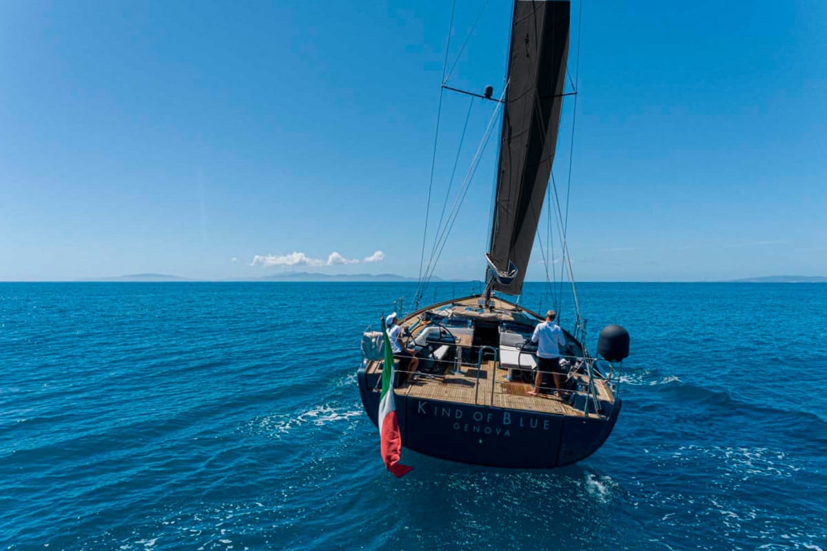 Exterior view of Kind Of Blue, a Hanse Yachts Hanse 575 sailboat at Olbia, Italy