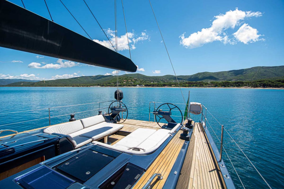 Cockpit of Kind Of Blue, a Hanse Yachts Hanse 575 sailboat at Olbia, Italy