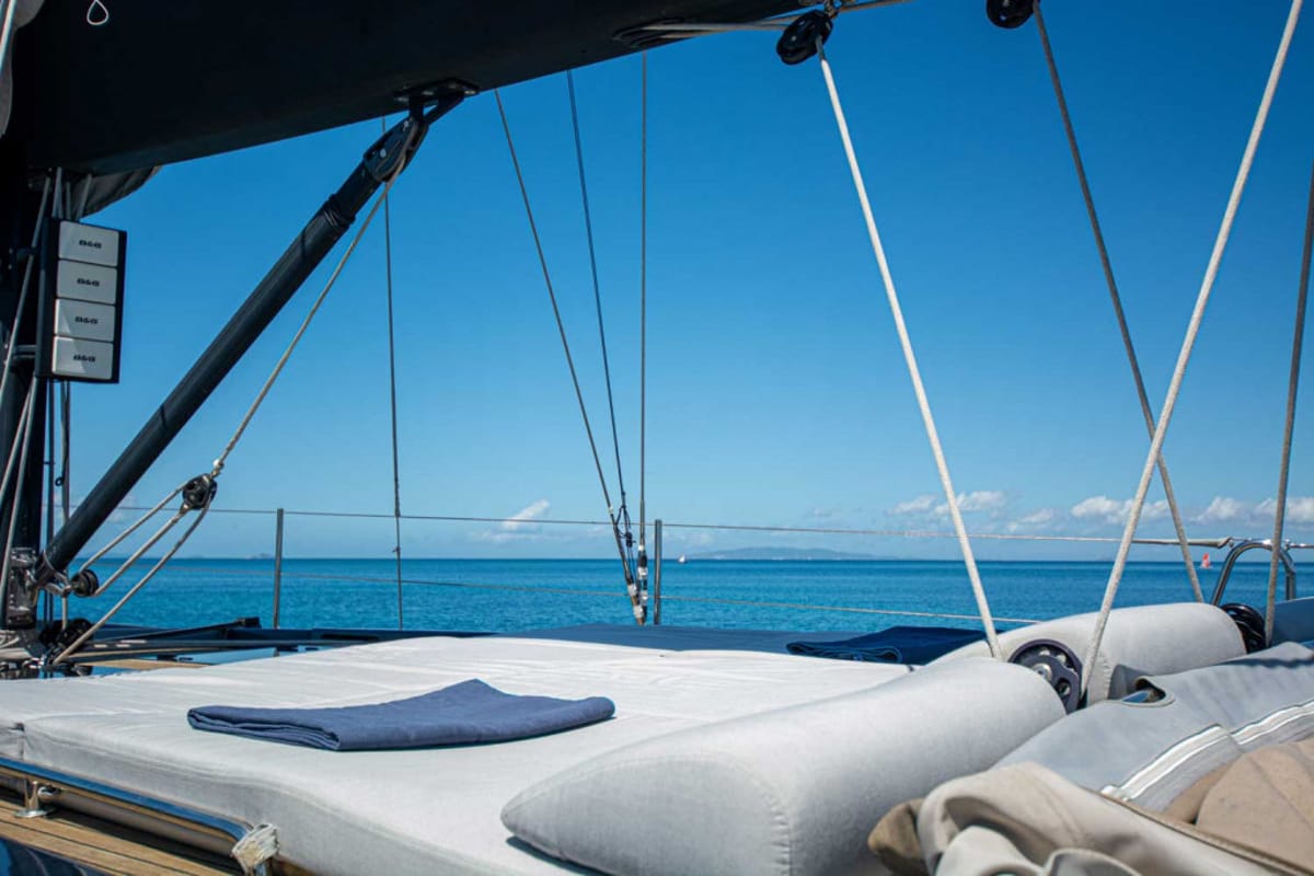 Deck of Kind Of Blue, a Hanse Yachts Hanse 575 sailboat at Olbia, Italy