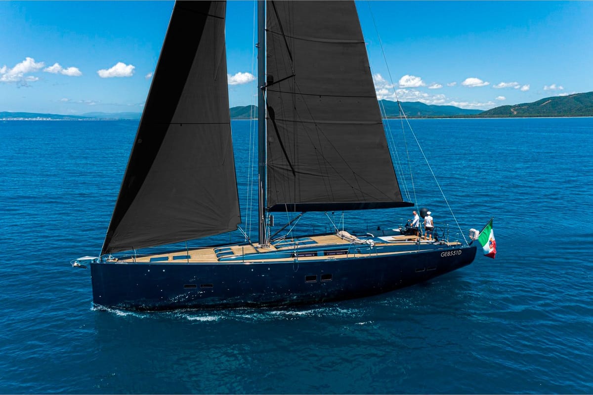 Exterior view of Kind Of Blue, a Hanse Yachts Hanse 575 sailboat at Olbia, Italy