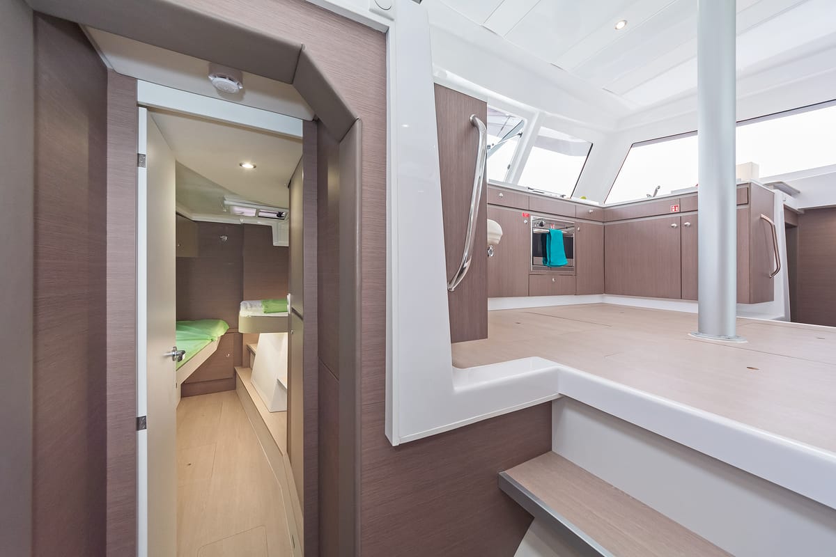 Salon of Phoenix, a Bali Catspace catamaran at Municipal Unit of Lefkada, Greece