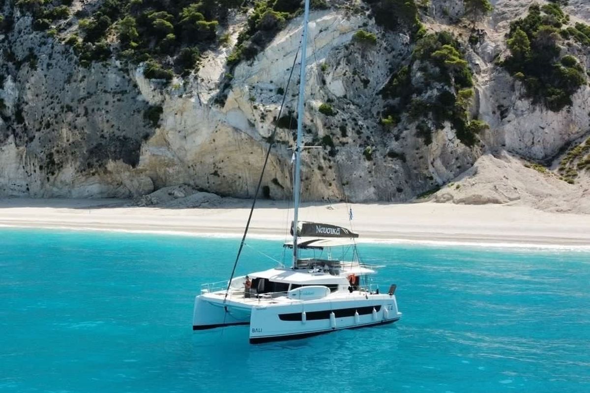 Exterior view of Nausicaa, a Bali 4.4 catamaran at Municipal Unit of Lefkada, Greece