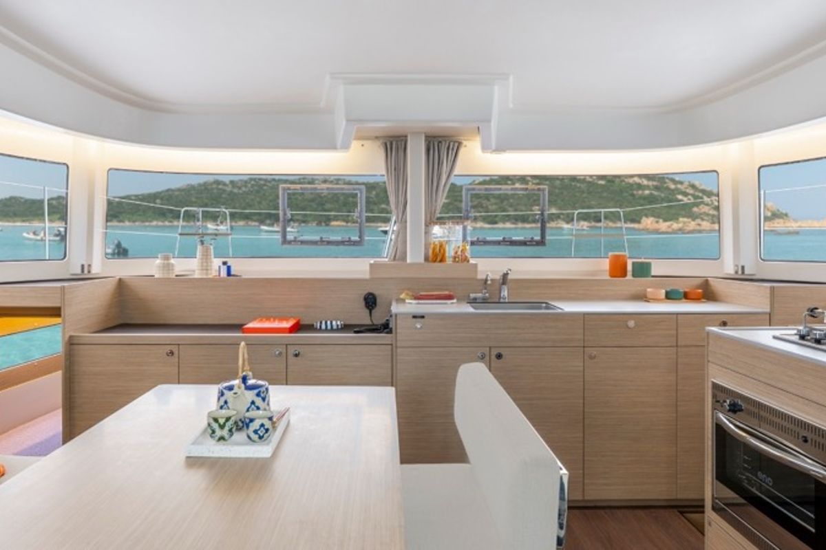 Deck of new lag 38_2 , a Lagoon 38 catamaran at Olbia, Italy