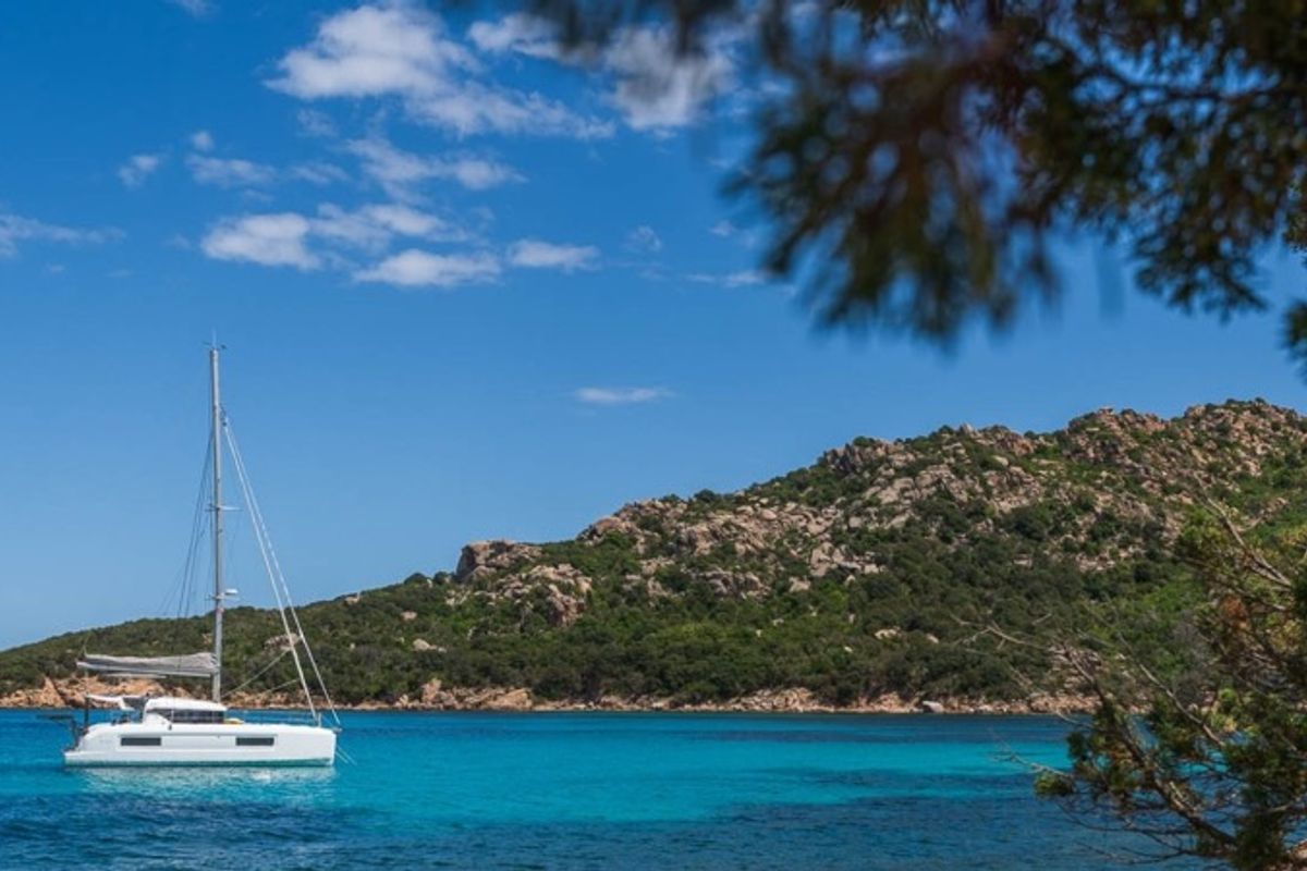 Exterior view of new lag 38_2 , a Lagoon 38 catamaran at Olbia, Italy