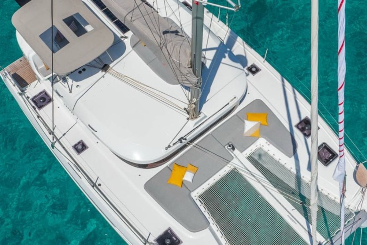 Deck of new lag 38_2 , a Lagoon 38 catamaran at Olbia, Italy