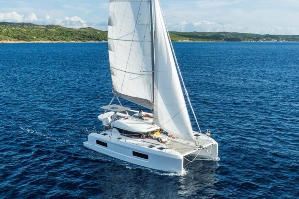 Deck of new lag 38_2 , a Lagoon 38 catamaran at Olbia, Italy