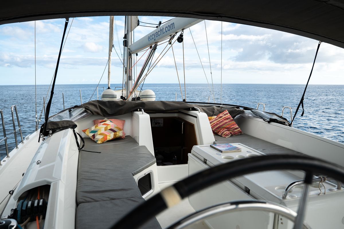 Cockpit of Joulukka, a Jeanneau 54 sailboat at Elephant Butte Estates, United States