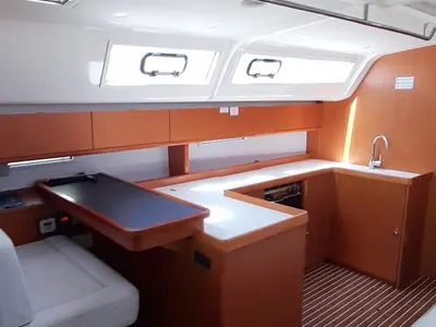 Galley of Fantasia, a Bavaria Cruiser 51 sailboat at Municipal Unit of Rhodes, Greece