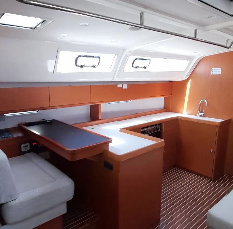 Galley of Fantasia, a Bavaria Cruiser 51 sailboat at Municipal Unit of Rhodes, Greece