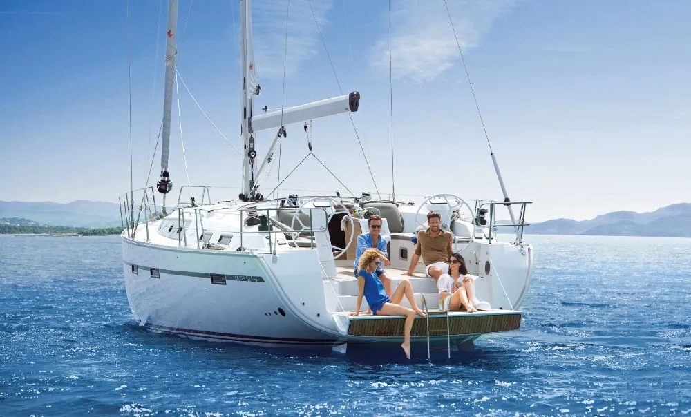 Exterior view of Fantasia, a Bavaria Cruiser 51 sailboat at Municipal Unit of Rhodes, Greece
