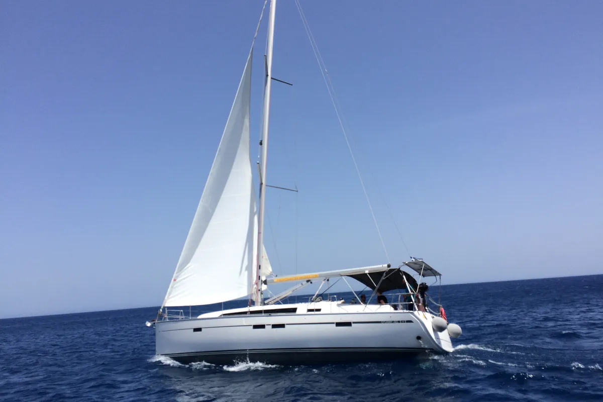 Exterior view of Fantasia, a Bavaria Cruiser 51 sailboat at Municipal Unit of Rhodes, Greece
