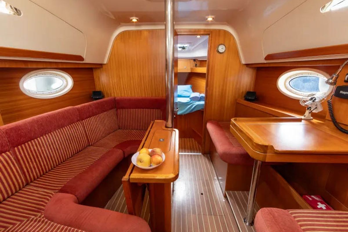 Salon of Argo, a Elan Impression 344 sailboat at Preveza, Greece