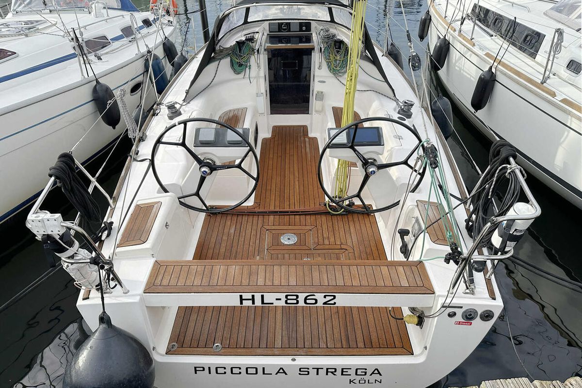 Cockpit of Piccola Strega, a AD Boats Salona 35 sailboat at Heiligenhafen, Germany