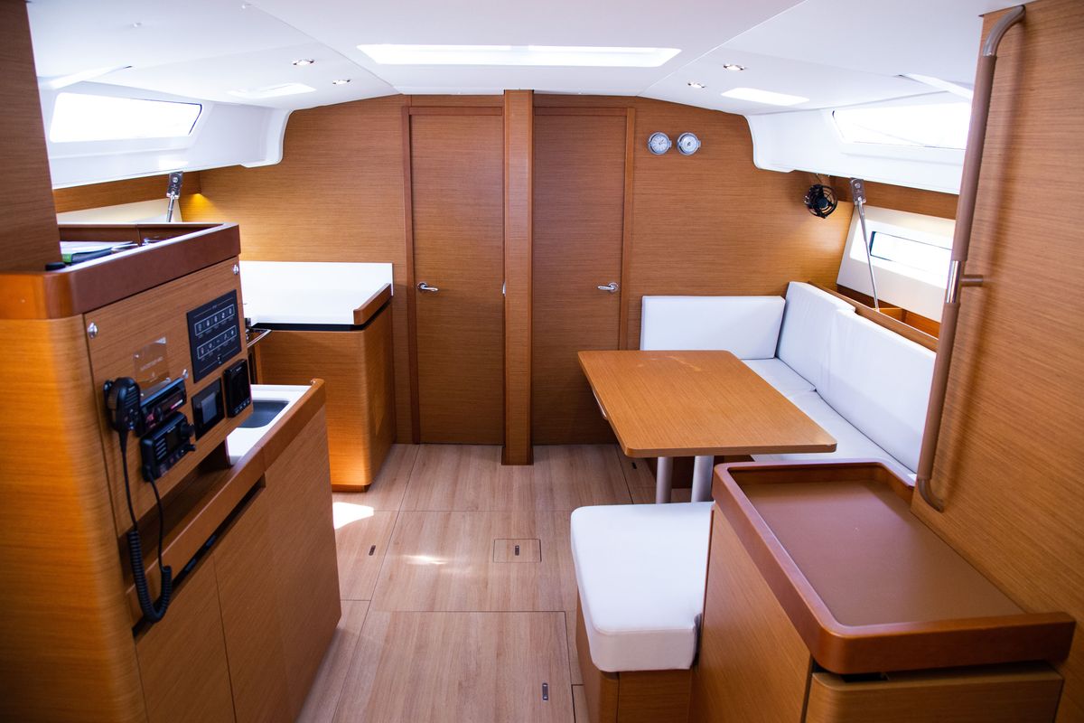 Salon of Contigo, a Jeanneau Sun Odyssey 490 sailboat at Lavreotiki Municipal Unit, Greece
