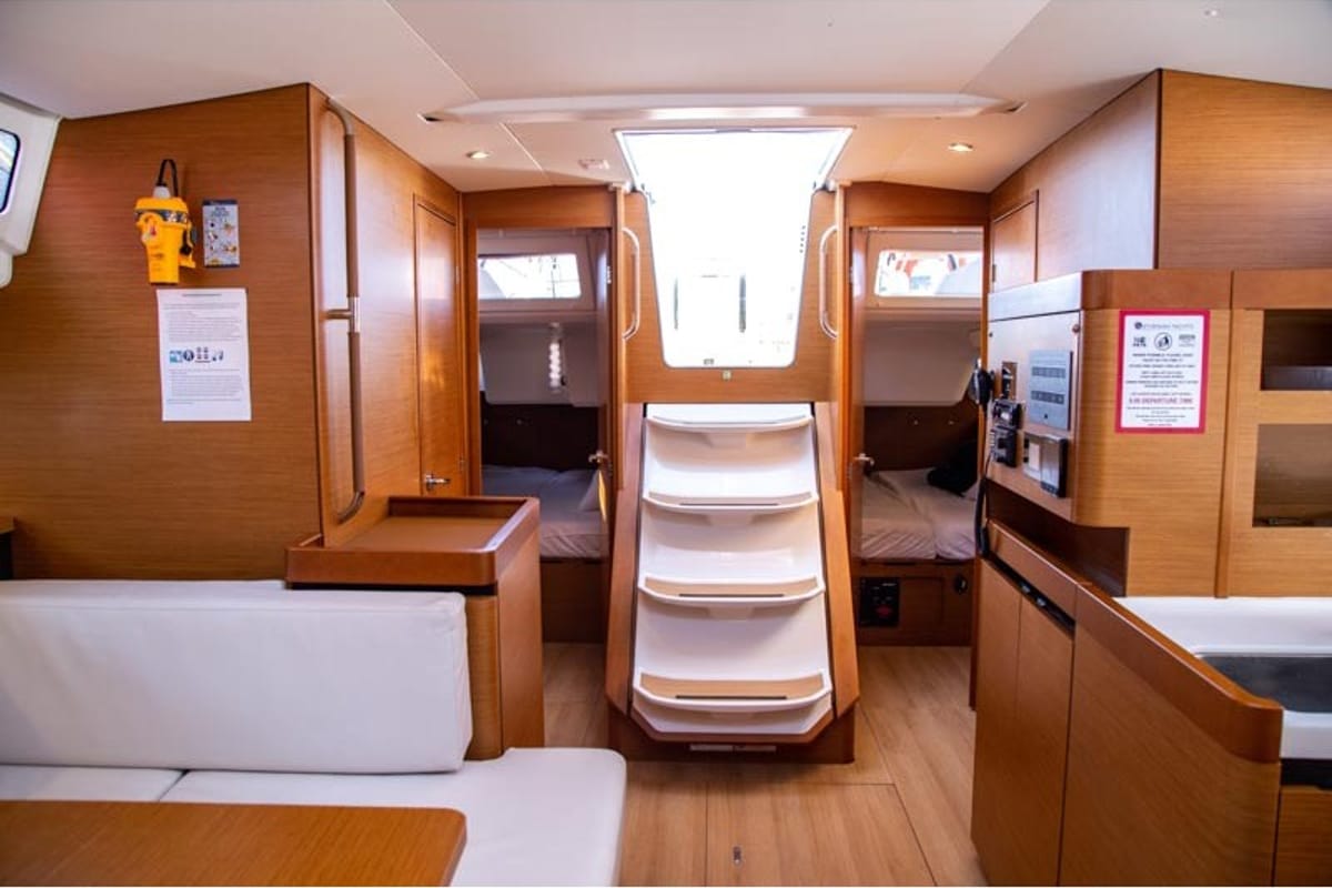 Contigo, a Jeanneau Sun Odyssey 490 sailboat at Lavreotiki Municipal Unit, Greece
