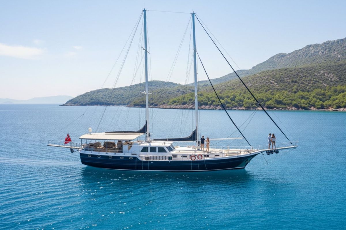 Exterior view of The Blue Sea, a Custom Made The Blue Sea yacht at Fethiye, Turkey