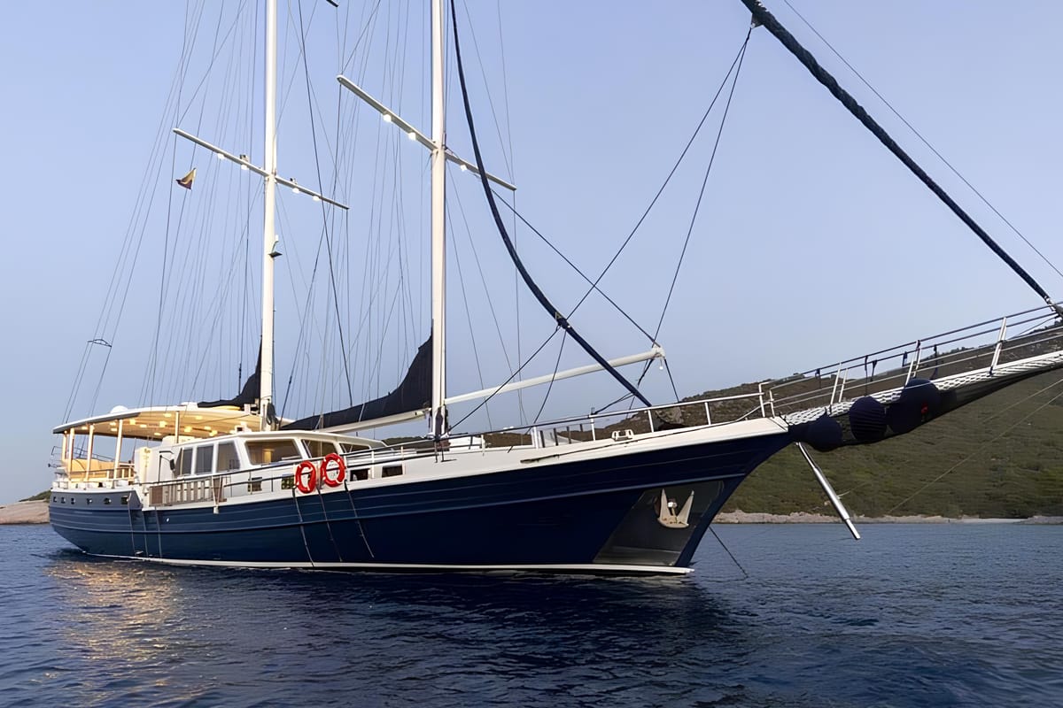 Exterior view of The Blue Sea, a Custom Made The Blue Sea yacht at Fethiye, Turkey